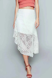 POL Ruffled Floral Lace Skirt with Unbalanced Hem